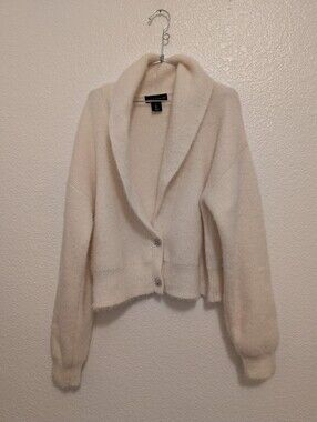 House Of Harlow 1960 Rhinestone Cropped Cardigan Ivory Large